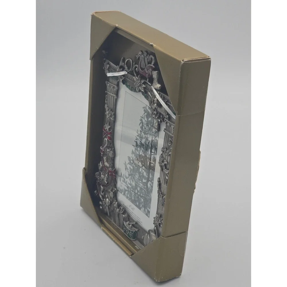 St. Nicholas Square Christmas Fireplace Picture Frame Pewter Style Holiday NIB